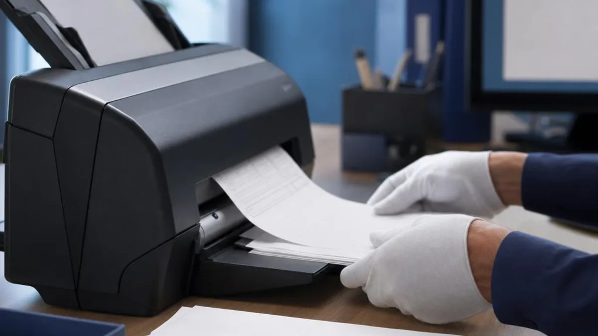 Imagem gerada ilustrativa: digitalização com scanner profissional e preparação cuidadosa de documentos