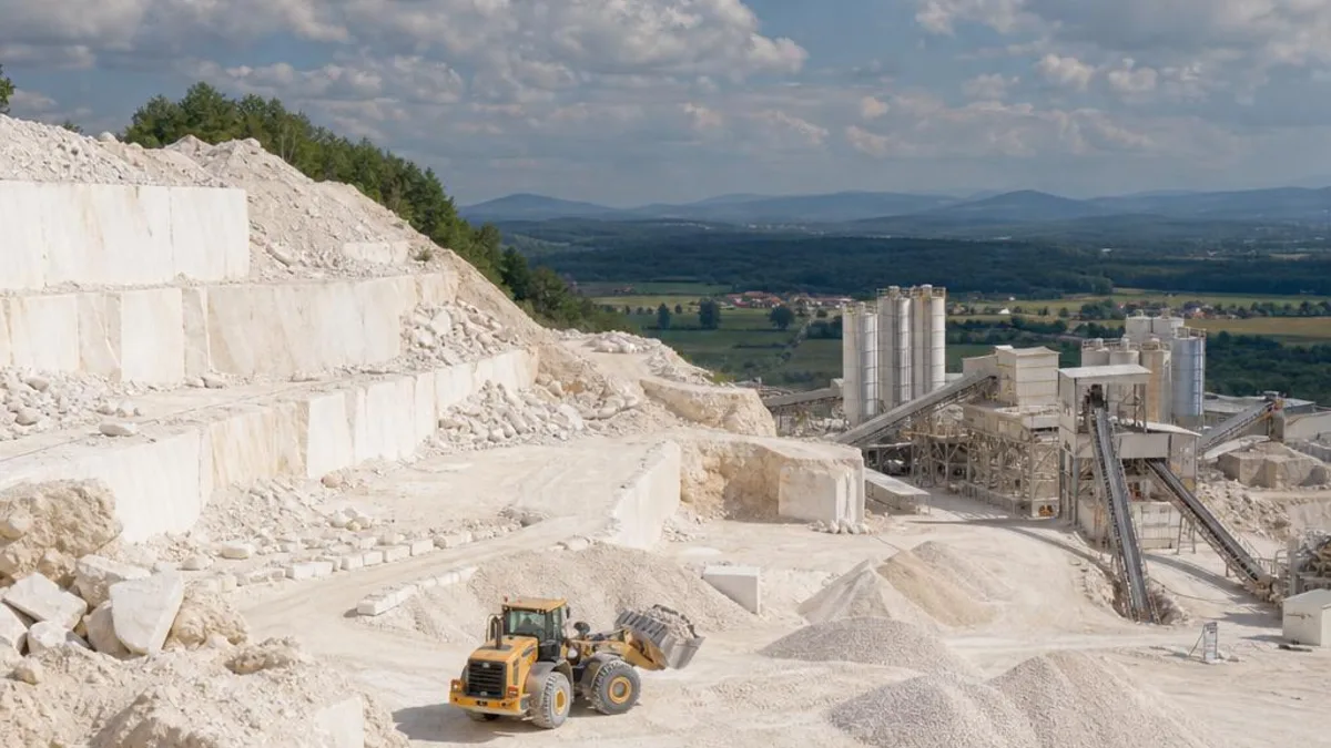 Imagem gerada ilustrativa: atividade de mineração e processamento mineral