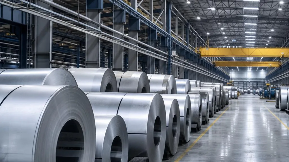 Imagem gerada ilustrativa: ambiente industrial de siderurgia